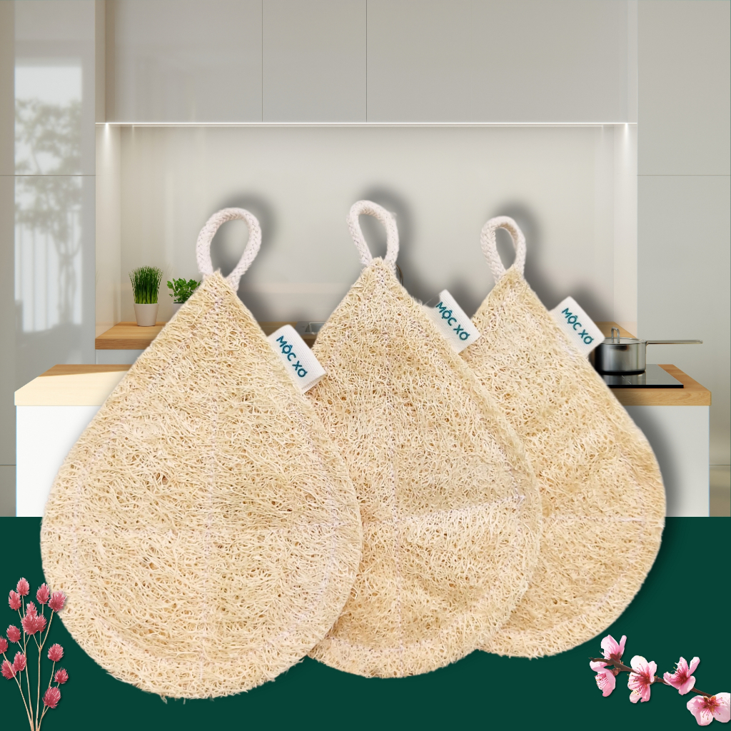 Miếng Rửa Chén Xơ Mướp Mộc Xơ - Xơ Mướp Rửa Chén - Miếng Chùi Nồi Rửa Bát Hình Giọt Nước