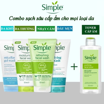 Tặng quà - Combo sữa rửa mặt Simple 150ml + nước hoa hồng toner Simple cho mọi loại da 200ml