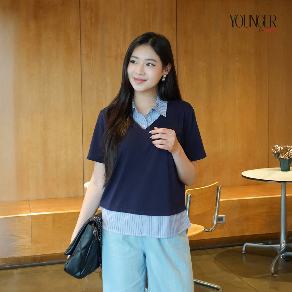 Ảnh Áo nữ Younger by CARDINA chất liệu cotton phối cổ kẻ sơ mi 5YATC03 1