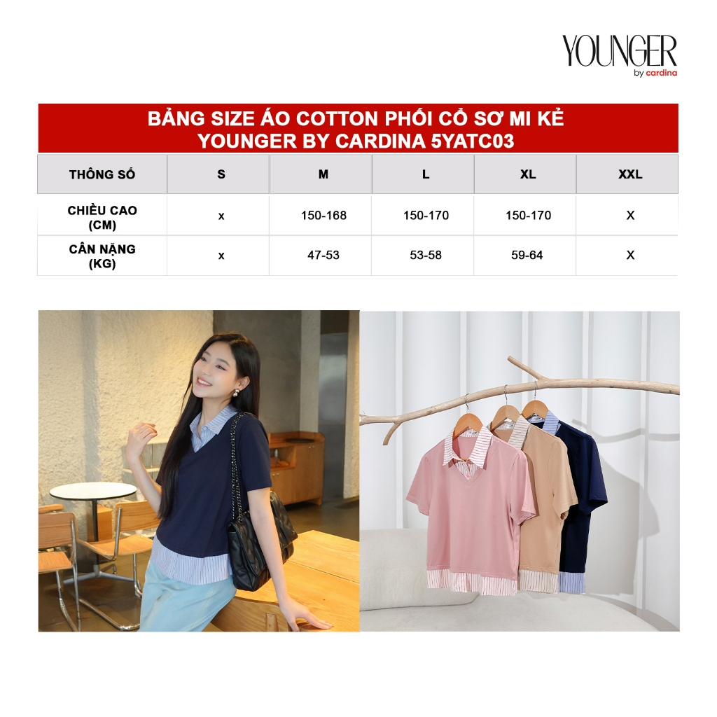 Ảnh Áo nữ Younger by CARDINA chất liệu cotton phối cổ kẻ sơ mi 5YATC03 2