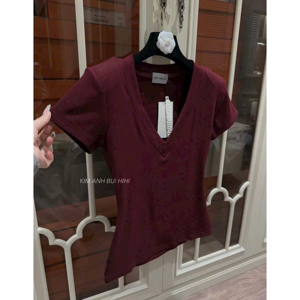 [ Deal mở bán ] Áo cổ tim cộc tay body tôn dáng 2 màu, basic dễ phối đồ by Charmie - M4375