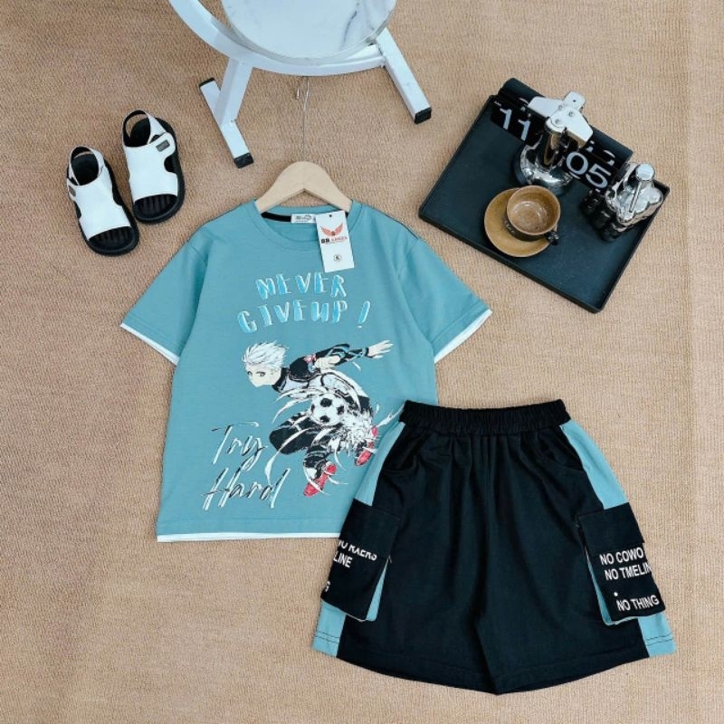Set bộ hè cho bé set cộc tay bé trai size từ 30-52kg chất cotton ép mịn siêu bền