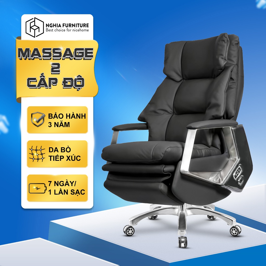 Ảnh Ghế giám đốc Nghia furniture Master pro 3, Da bò, massagen 2 chế độ, lưng công thái học, BH 3 năm 3