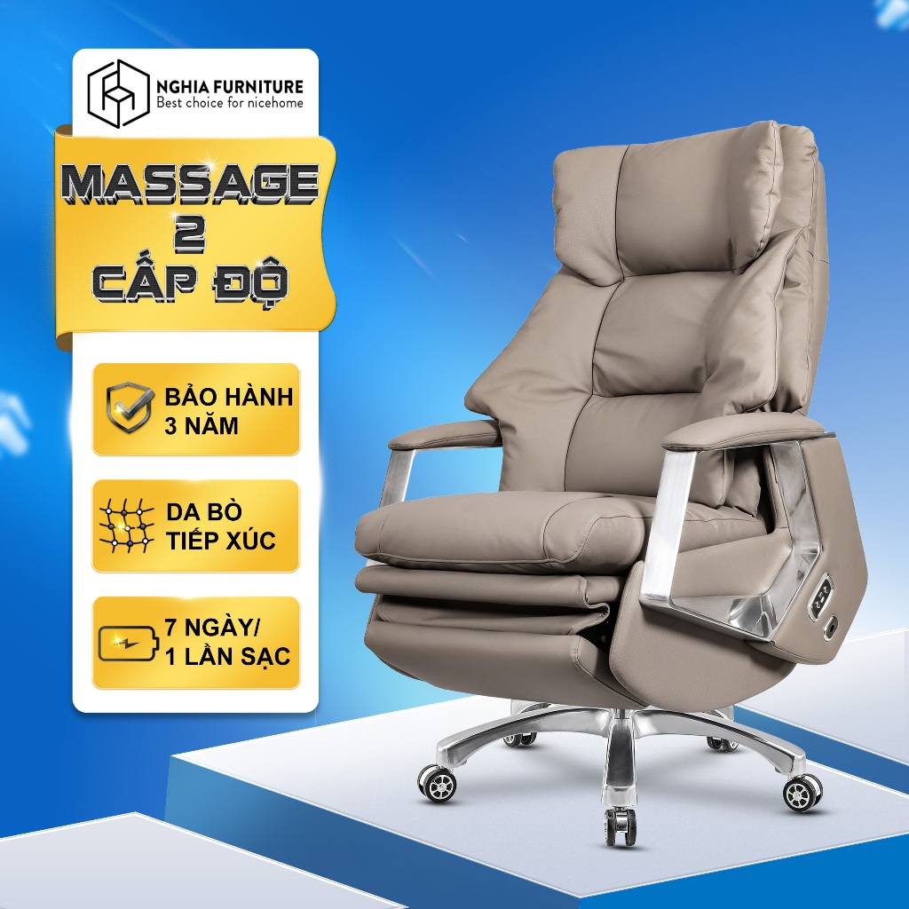 Ảnh Ghế giám đốc Nghia furniture Master pro 3, Da bò, massagen 2 chế độ, lưng công thái học, BH 3 năm 2