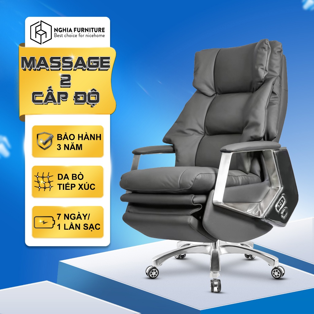 Ảnh Ghế giám đốc Nghia furniture Master pro 3, Da bò, massagen 2 chế độ, lưng công thái học, BH 3 năm 1
