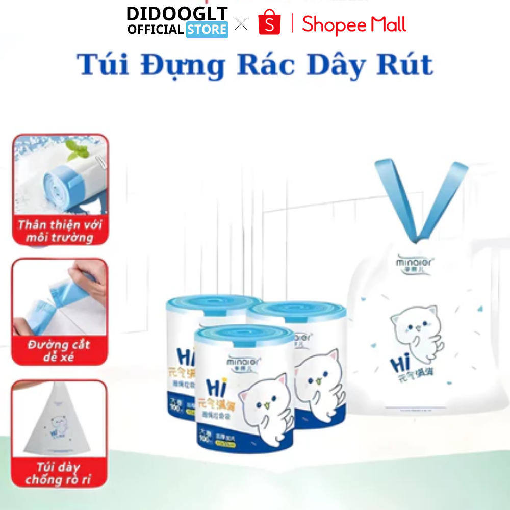 Túi Đựng Rác DIDOOGLT Túi rác tự phân huỷ có dây rút cuộn 100 túi siêu ...