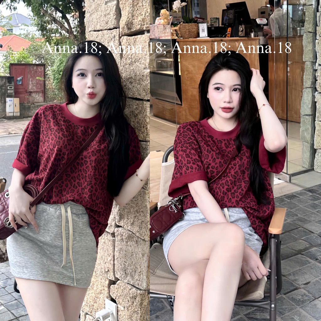 Áo Thun Da Báo Cộc Tay In Full From Rộng Nữ Tính Phong Cách Hàn Quốc 2026
