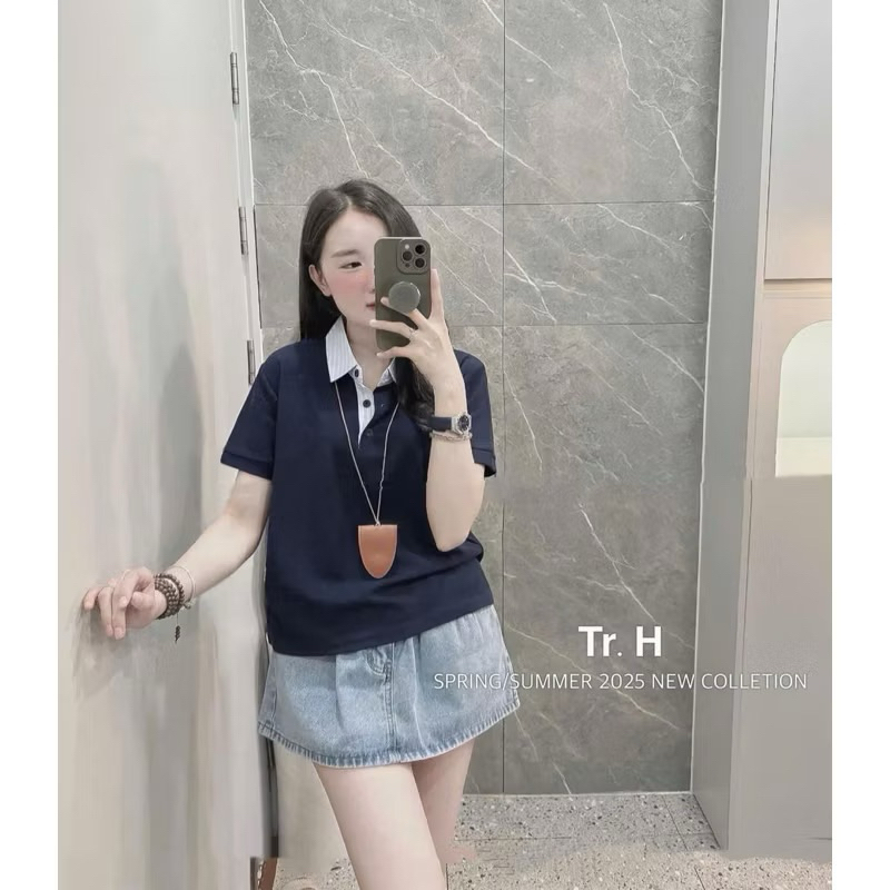 [Hẵng sẵn] Áo polo cổ phối kẻ hàng QCL1 tag FBM