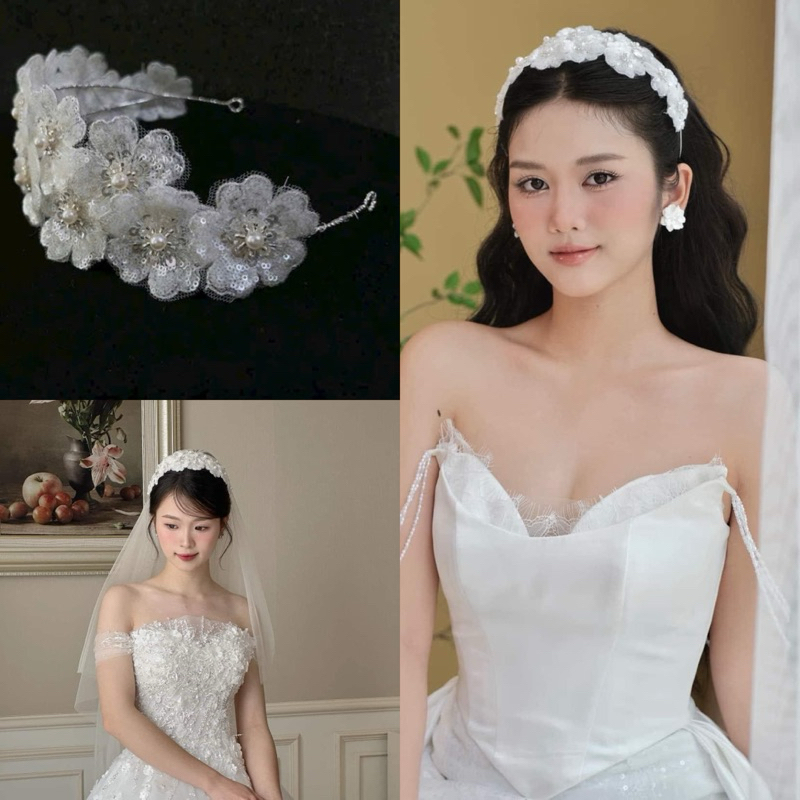 🦩🦩🦩BỜM TÓC HOA REN CÔ DÂU XINH|phukiencuoiyenlinh