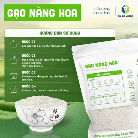 Gạo Nàng Hoa AGKF (An Gia Khang Food) - Thơm Nhẹ, Dẻo Vừa (Túi 400g, 1kg, 2kg)