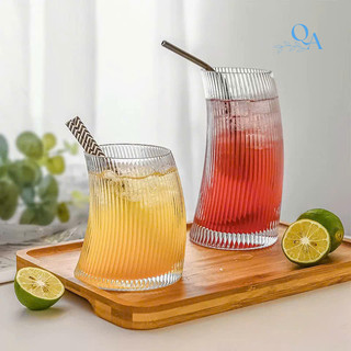 Cốc Thủy Tinh Sọc Cong| Ly Sinh Tố, Nước Ép |Cốc Thủy Tinh Chuyên Dụng Decor Dáng Cong Cao Cấp