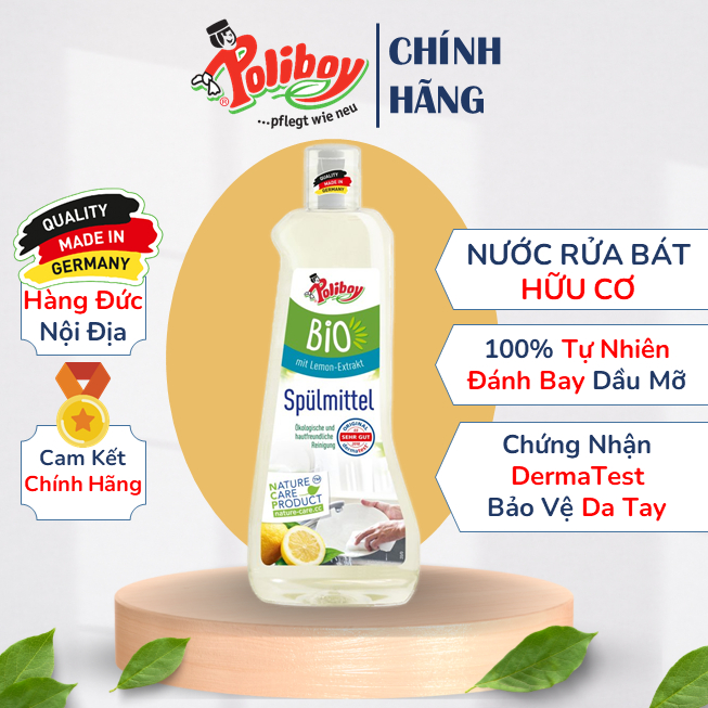 Ảnh Nước Rửa Chén Bát Hữu Cơ POLIBOY Nước Rửa Bình Sữa, Chén Bát An Toàn Cho Mẹ & Bé, Bảo Vệ Da Tay 500ml Hoàn Toàn Tự Nhiên 1