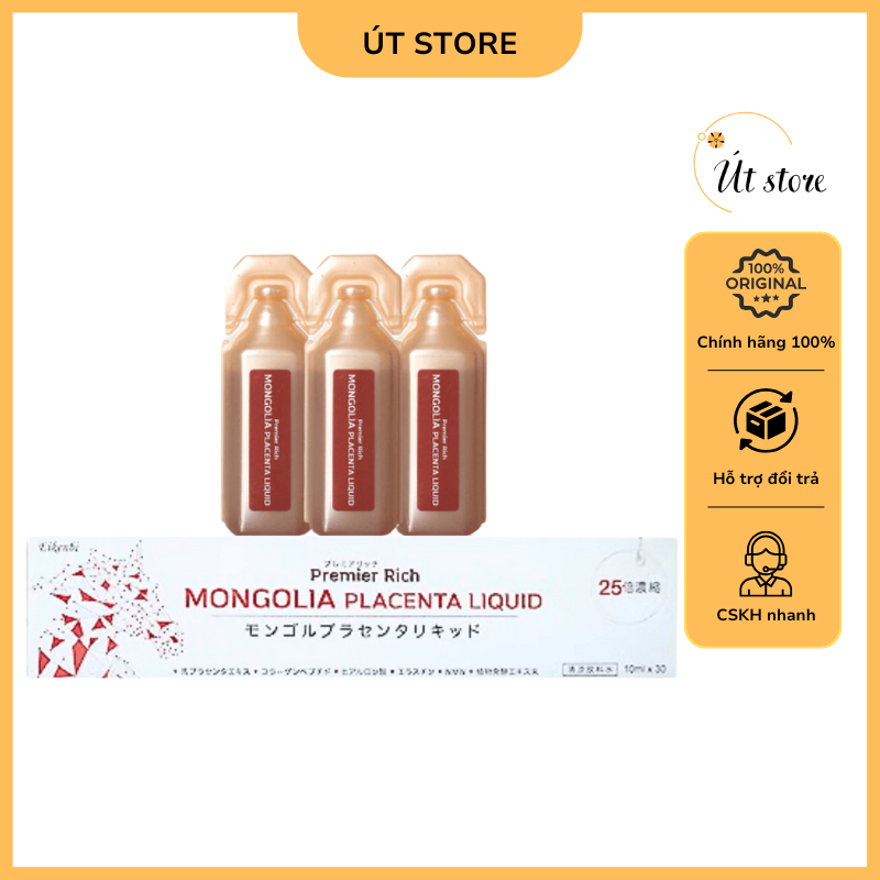 Nước Uống Nhau Thai Ngựa Chiến Mongolia Placenta, Hộp 30 Ống 10ml