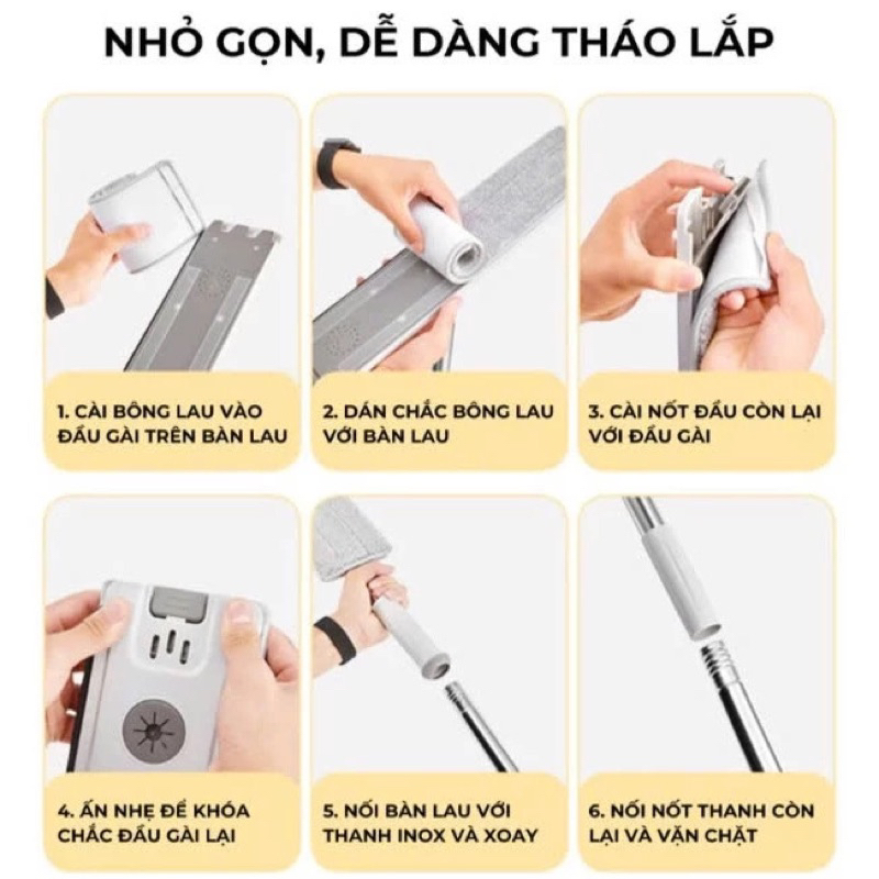 ( 1 BỘ TẶNG 2 BÔNG LAU ) Bộ lau nhà silicon gấp gọn có cây lau tự vắt dài 42cm Vinasu