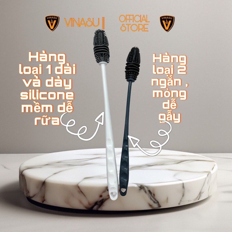 Cây cọ rửa ly, cốc, chai, lọ, bình sữa cán dài, chất liệu silicon mềm dẻo cọ rửa hiệu quả, không gây trầy xước VINASU