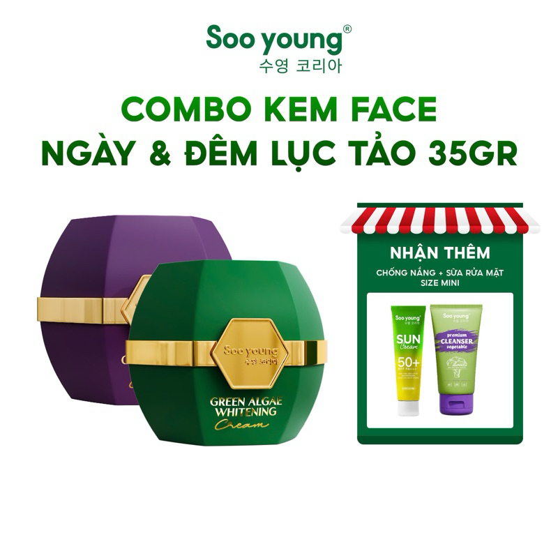 Bộ đôi kem Face Lục Tảo SOOYOUNG KOREA kem dưỡng trắng và mờ thâm nám ...