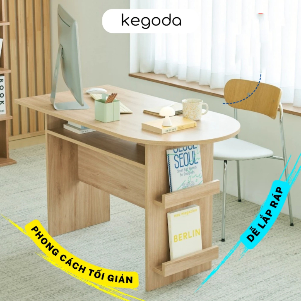 Ảnh Bàn Gỗ Hình Bán Nguyệt 120cm Đa Năng Màu Trắng Oak, Bàn Ăn, Bàn Học Làm Việc Nhỏ Xinh KEGODA KGD91 1