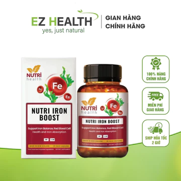 Viên uống bổ sung Sắt hữu cơ nhập khẩu chính hãng NUTRI IRON BOOST(30 viên) giúp bổ sung Sắt, Acid Folic