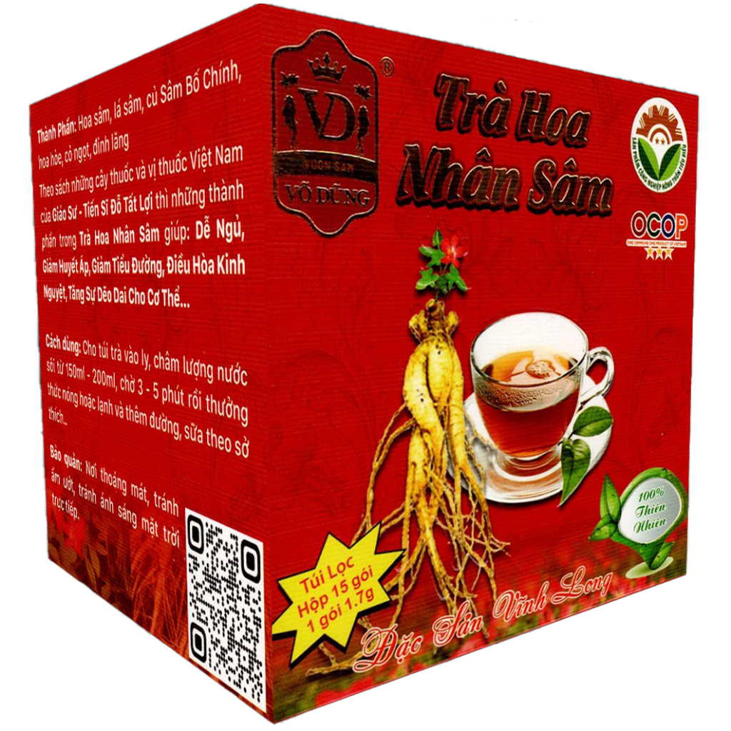 Trà Hoa Nhân Sâm Bố Chính - Võ Dũng (Đặc Sản Vĩnh Long, Hộp 15 túi lọc, mỗi túi 1,7g) - Trà túi lọc
