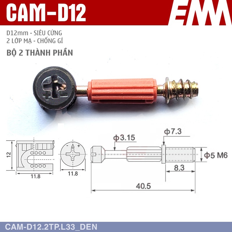 LẺ - Ốc cam D12 - Ốc cam D15 - Liên kết thông dụng ngành mộc D12 -1- EMA