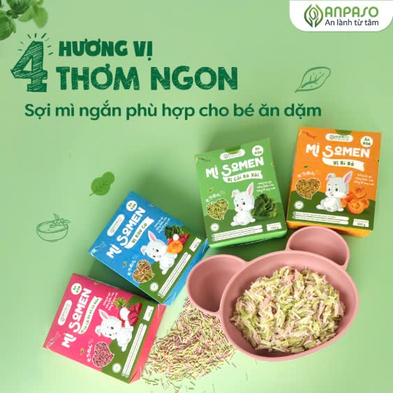 Mì Somen Cho Bé Ăn Dặm Anpaso Vị Rau Củ, Cải Bó Xôi, Củ Cải Đỏ Và Củ Dền, Bí Đỏ 100g