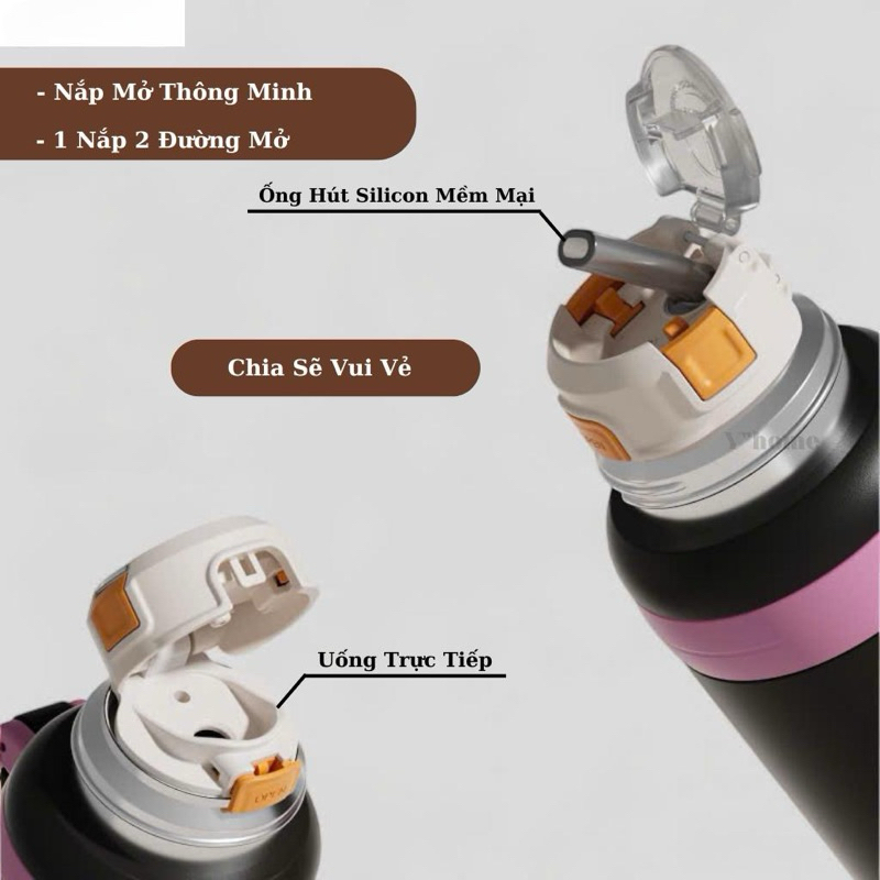Bình nước giữ nhiệt 2 vị trí uống 800ml, Bằng Inox 316, Nắp thông minh,Giữ nhiệt 12-18h