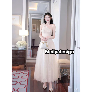 Đầm cúp ngực phối ren tơ hoa lệch vai cao cấp,Váy ren dáng dài,Váy đầm cúp đi tiệc,váy đầm đi chơi