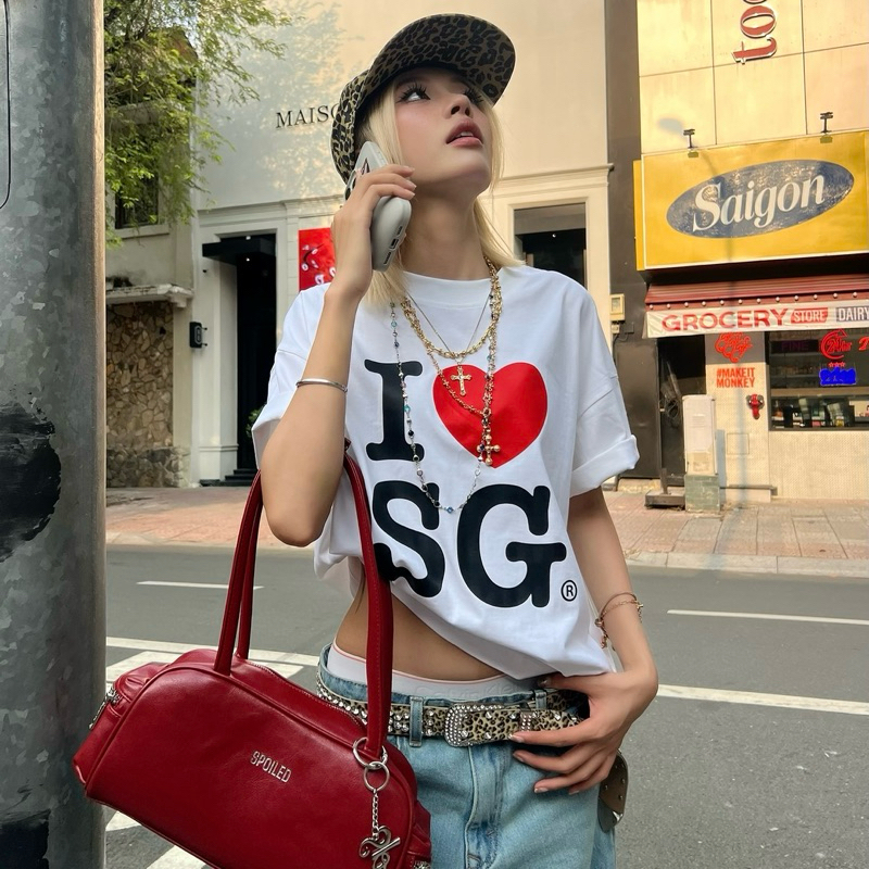 ÁO THUN FORM BOXY "I LOVE SG" WONDERSTU - UNISEX COTTON 260GSM