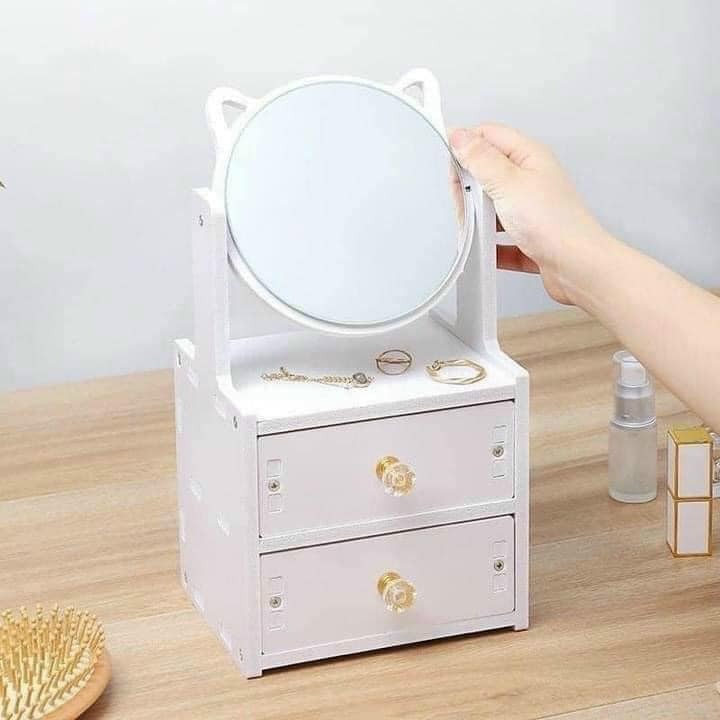 KỆ MỸ PHẨM MÈO GỖ TRẮNG SANG CHẢNH CHO NỮ