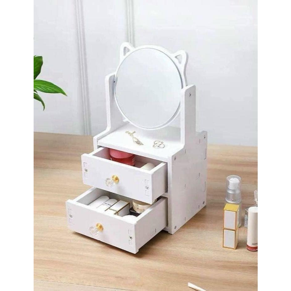 KỆ MỸ PHẨM MÈO GỖ TRẮNG SANG CHẢNH CHO NỮ