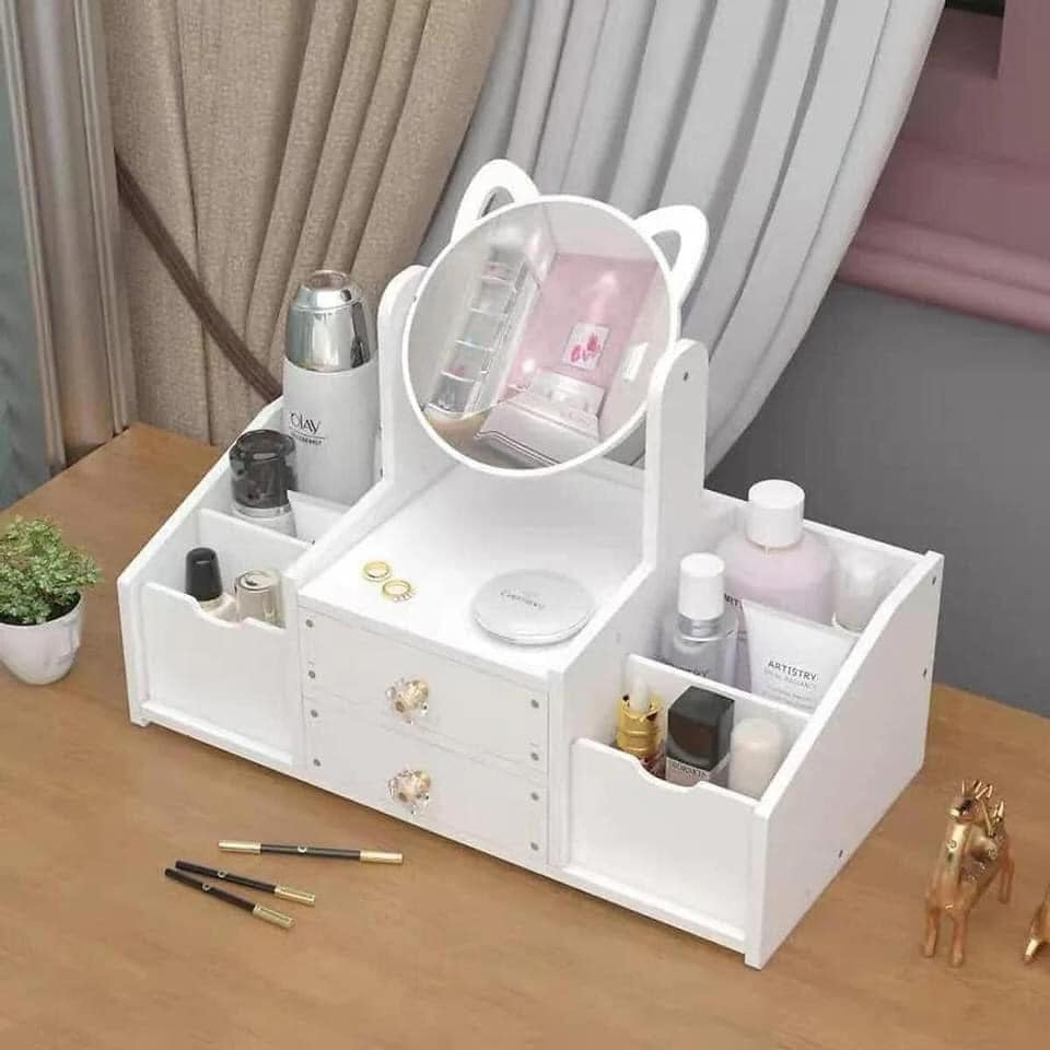 KỆ MỸ PHẨM MÈO GỖ TRẮNG SANG CHẢNH CHO NỮ