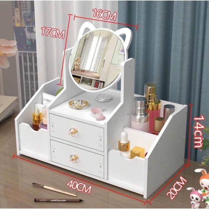 KỆ MỸ PHẨM MÈO GỖ TRẮNG SANG CHẢNH CHO NỮ