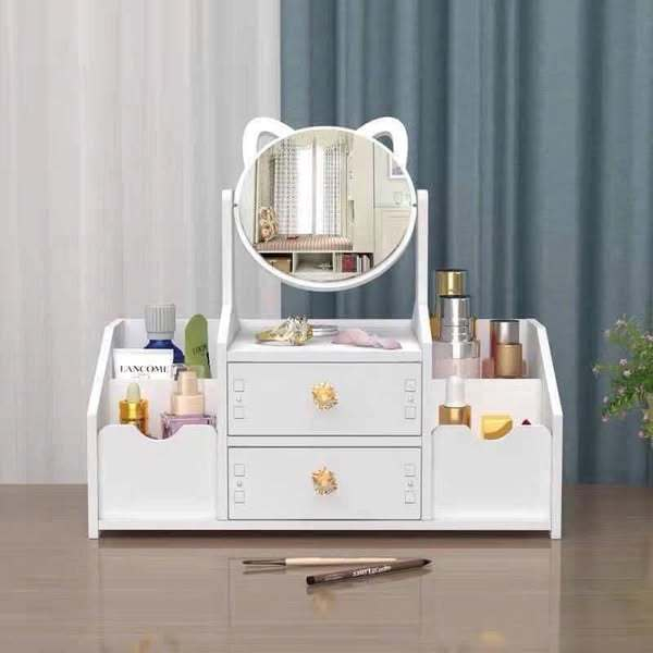 KỆ MỸ PHẨM MÈO GỖ TRẮNG SANG CHẢNH CHO NỮ
