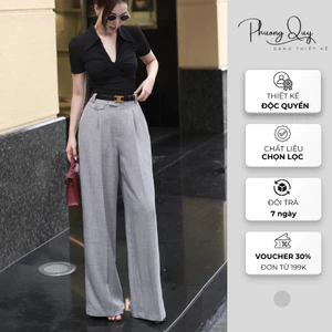 Quần tây vải nữ công sở ống suông cạp cao màu xám tiêu thanh lịch hàn quốc