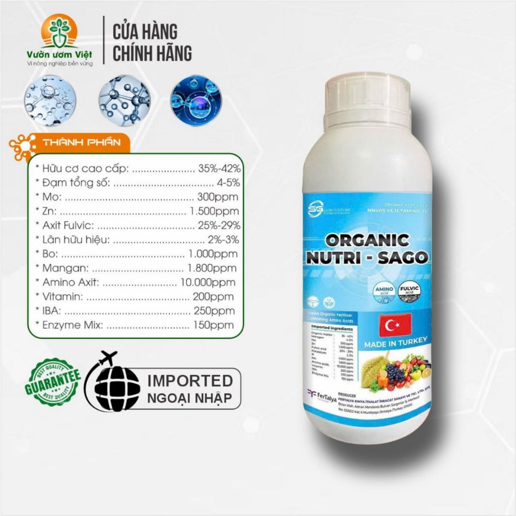 Phân bón hữu cơ dinh dưỡng tổng hợp ORGANIC NUTRI SAGO nhập khẩu Thổ Nhĩ Kỳ - 1 Lít