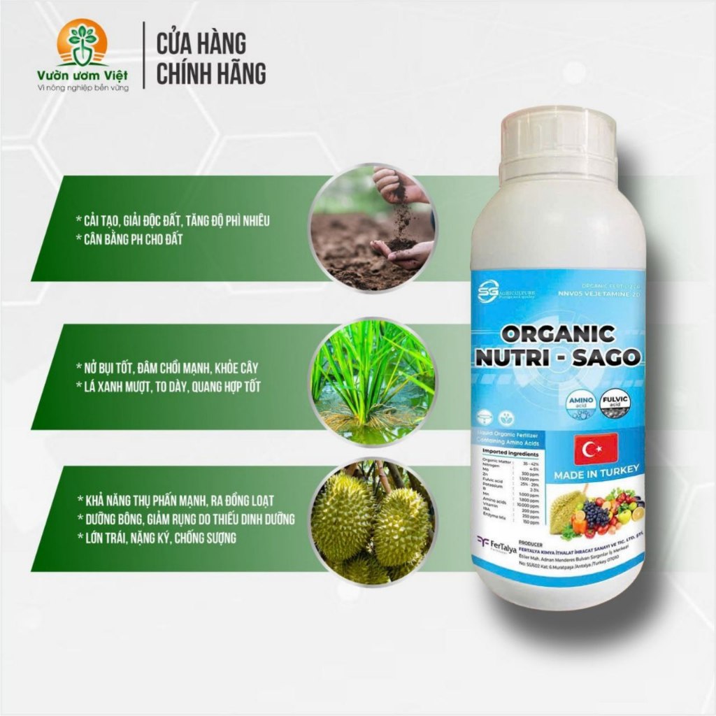 Phân bón hữu cơ dinh dưỡng tổng hợp ORGANIC NUTRI SAGO nhập khẩu Thổ Nhĩ Kỳ - 1 Lít