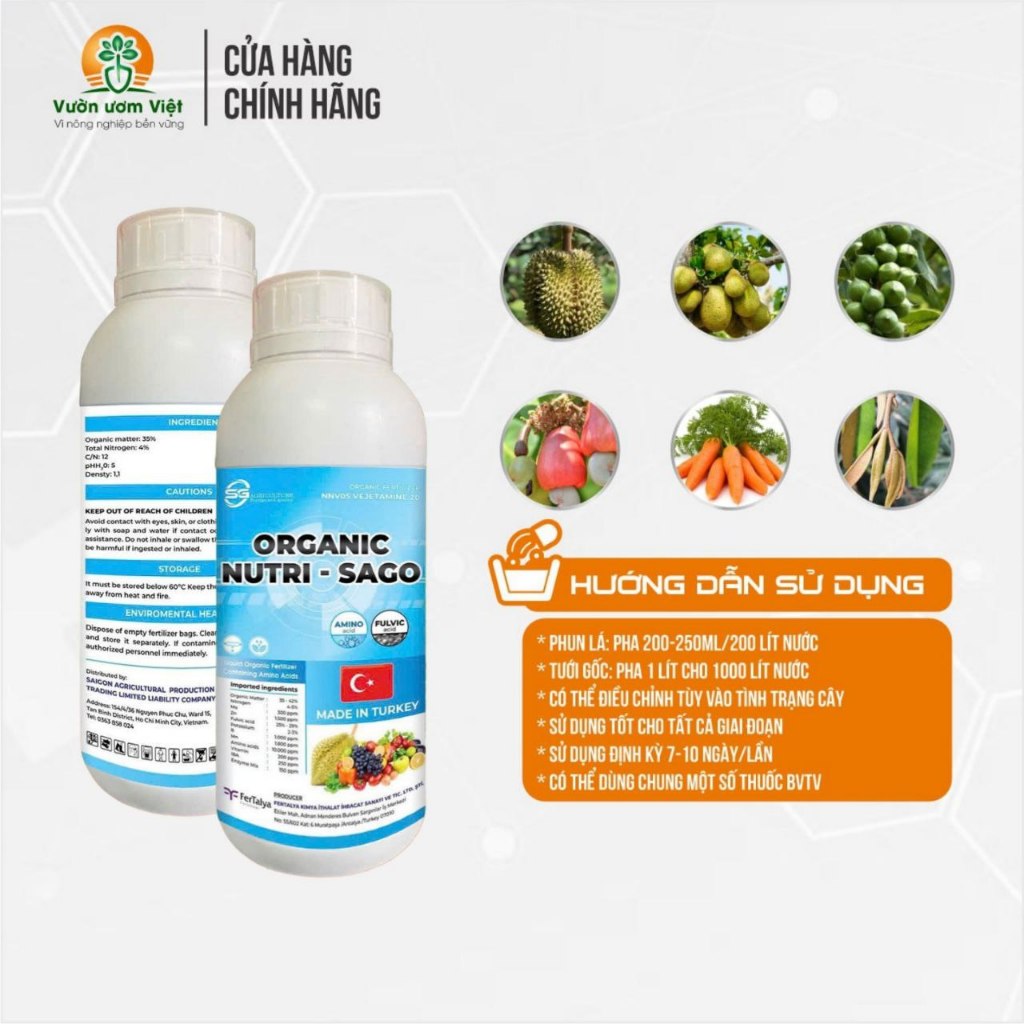 Phân bón hữu cơ dinh dưỡng tổng hợp ORGANIC NUTRI SAGO nhập khẩu Thổ Nhĩ Kỳ - 1 Lít