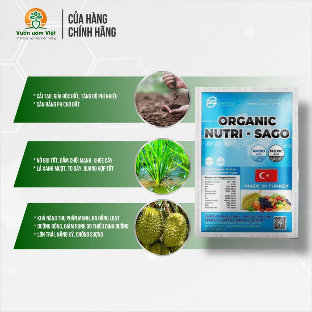 Phân bón hữu cơ dinh dưỡng tổng hợp ORGANIC NUTRI SAGO nhập khẩu Thổ Nhĩ Kỳ - 30ml