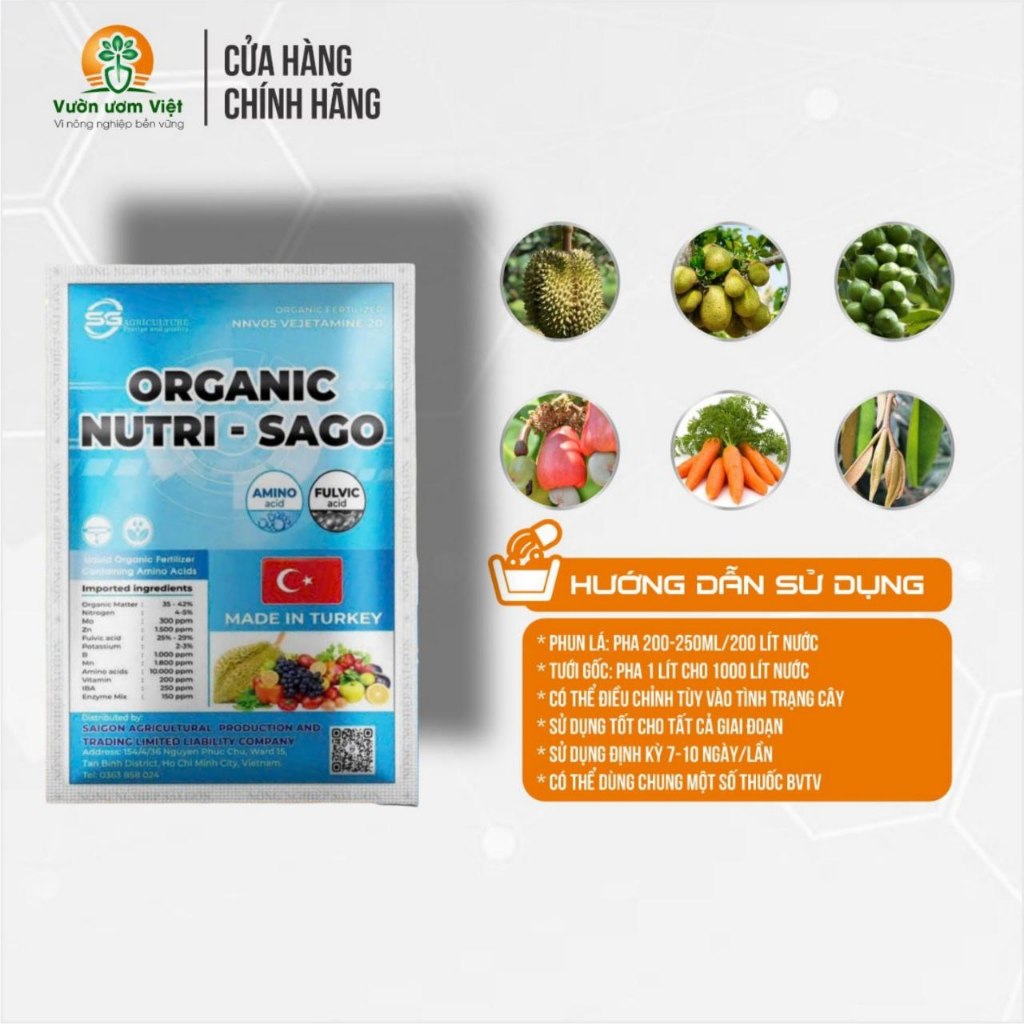 Phân bón hữu cơ dinh dưỡng tổng hợp ORGANIC NUTRI SAGO nhập khẩu Thổ Nhĩ Kỳ - 30ml