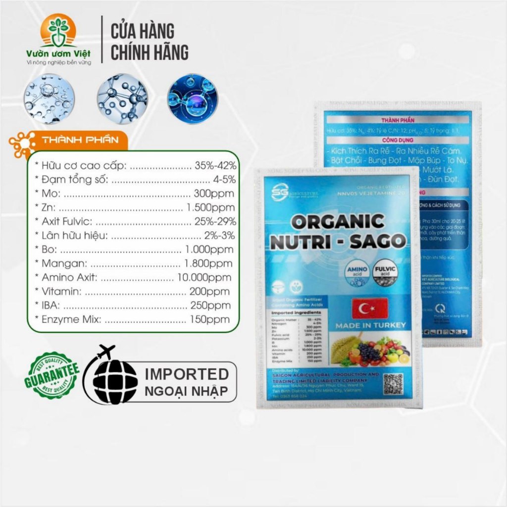 Phân bón hữu cơ dinh dưỡng tổng hợp ORGANIC NUTRI SAGO nhập khẩu Thổ Nhĩ Kỳ - 30ml