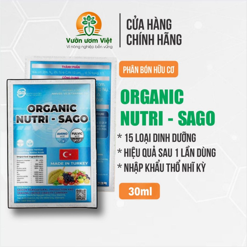 Phân bón hữu cơ dinh dưỡng tổng hợp ORGANIC NUTRI SAGO nhập khẩu Thổ Nhĩ Kỳ - 30ml
