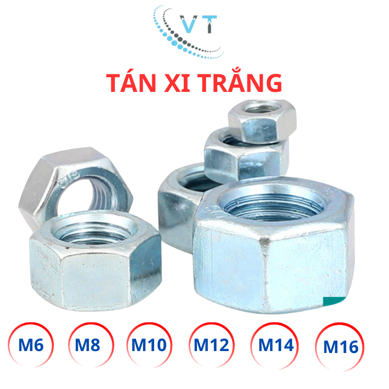 Combo 10-100 Con Đai Ốc M6 M8 M10 M12 M14 M16 - Ê Cu Tán Xi Trắng Đủ Size