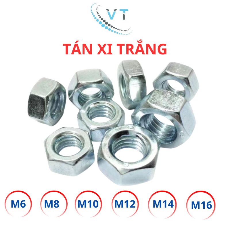Combo 10-100 Con Đai Ốc M6 M8 M10 M12 M14 M16 - Ê Cu Tán Xi Trắng Đủ Size
