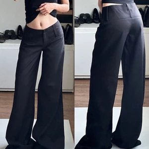 Quần vải ống suông cạp trễ bản to màu đen trơn thời trang nữ QV001 -Tiktik