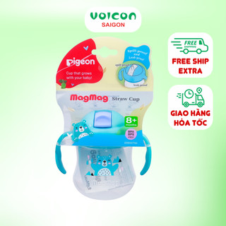 Bình uống nước cho bé có tay cầm và ống hút Pigeon MagMag 200ml (New)