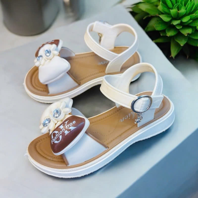 Giày quai dán thời trang cho bé gái hình nơ gấu kèm charm siêu dễ thương, hàng cao cấp chống trơn