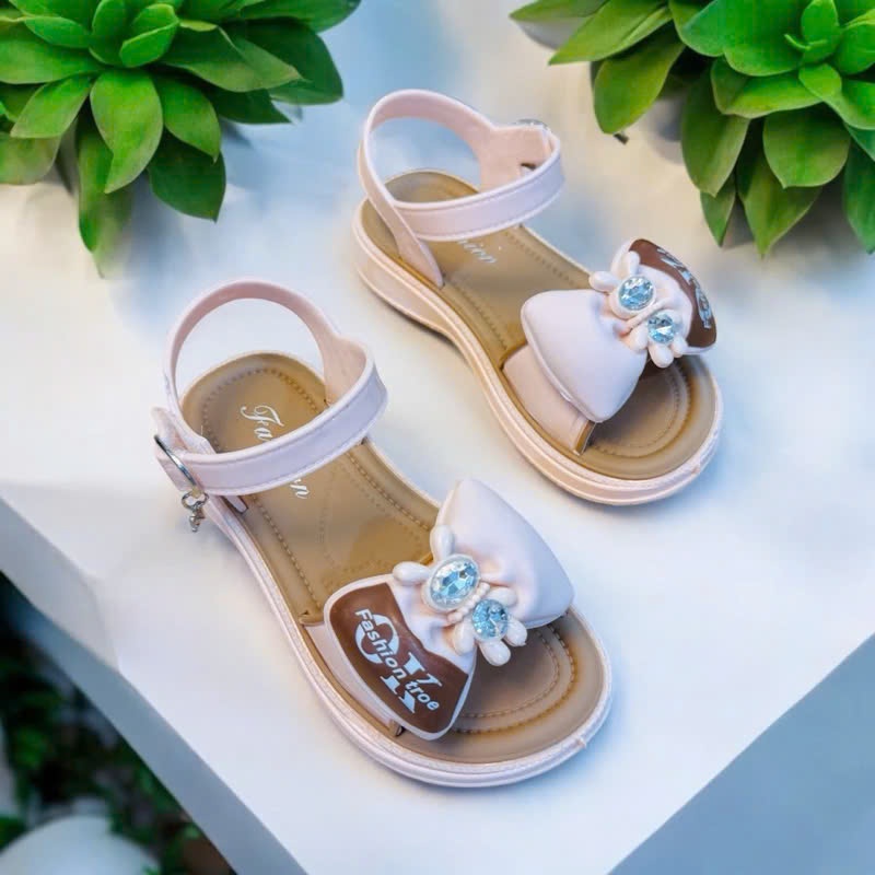 Giày quai dán thời trang cho bé gái hình nơ gấu kèm charm siêu dễ thương, hàng cao cấp chống trơn