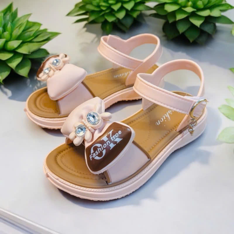 Giày quai dán thời trang cho bé gái hình nơ gấu kèm charm siêu dễ thương, hàng cao cấp chống trơn