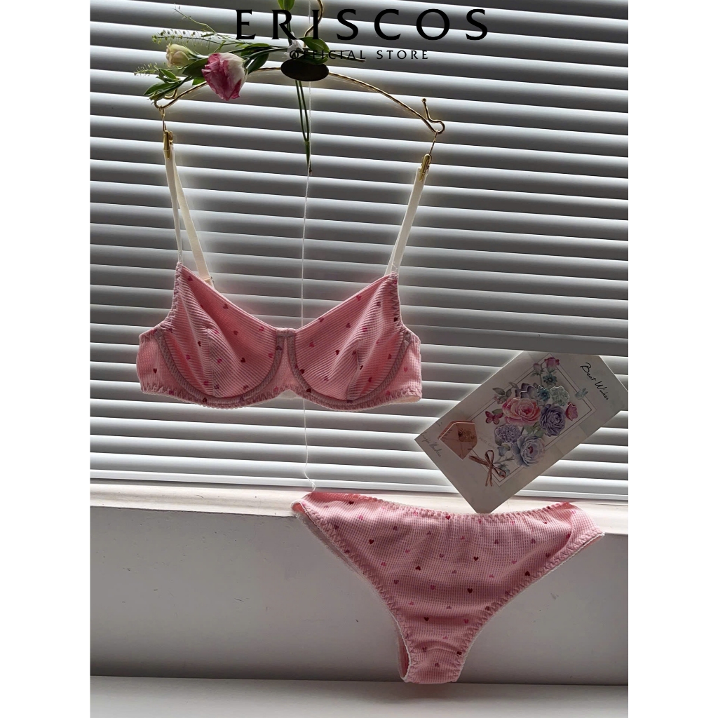 Bộ quần áo lót cotton tổ ong thoáng mát trẻ trung dễ thương mùa hè có gọng không mút đệm eriscos