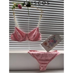 Bộ quần áo lót cotton tổ ong thoáng mát trẻ trung dễ thương mùa hè có gọng không mút đệm eriscos